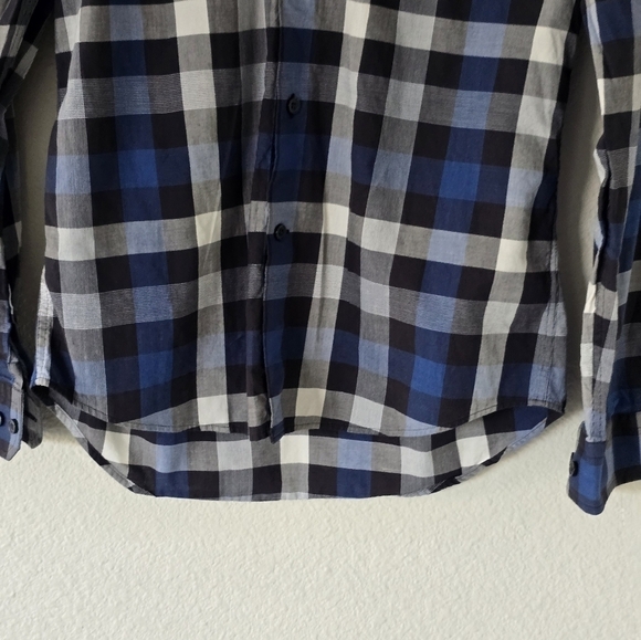 Express Plaid Shirt Mens Sz S Blue Black White Long Sleeve Button Up Academia - Picture 6 of 11